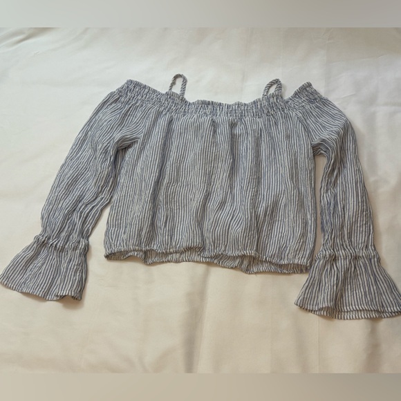 Hem & Thread Blue and White Linen Blouse Size Large - Picture 3 of 4